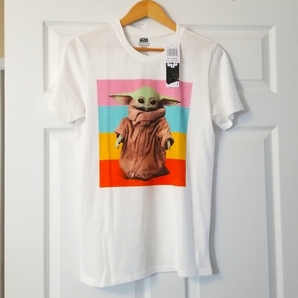 Star Wars Tops - NWT Star Wars Disney Mandalorian white Baby Yoda (Grogu) tshirt size medium
